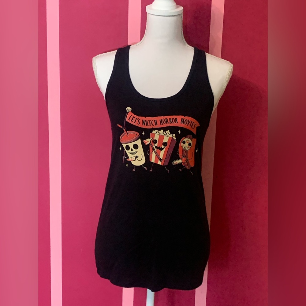 Black Graphic Tank Top - Let's Watch Horror Movies